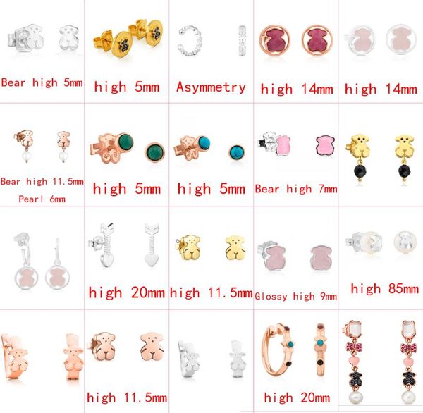 

2021 new style 100 925 sterling silver bear fashion classic ladies pin earrings pierced jewelry manufacturer whole5005337, Golden;silver