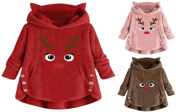 

fashion womens christmas reindeer hooded fffy fur sweatshirt ladies jumper xmas winter womens coat3801875, Black