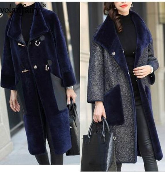 

real fur coat women winter coat women two side wear sheep shearing jacket elegant wool overcoat abrigo mujer 15648 yy9645561774, Black