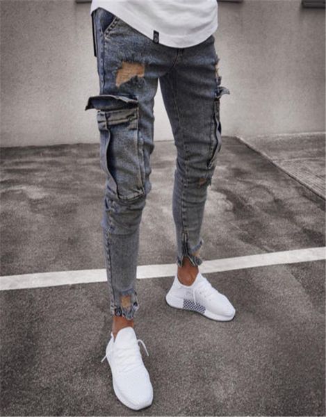 

men039s pants autumn men jeans casual 2021 fashion frayed slim fit long denim hole9092064, Black