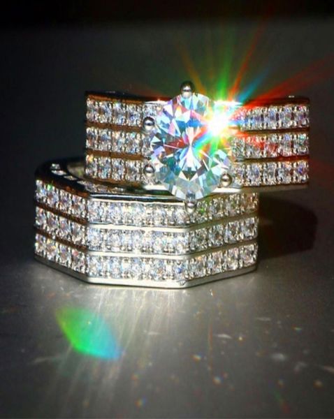 

vecalon boho male female crystal white zircon stone ring set luxury 925 silver engagement ring vintage bridal wedding rings for wo4193525, Slivery;golden