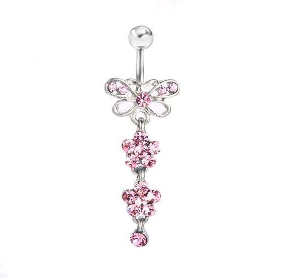

d0030 bowknot belly button navel stud pink color0123455271862, Silver
