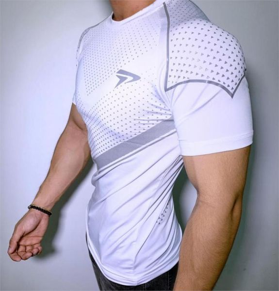 

new mens compression skinny tshirt gyms fitness bodybuilding t shirt male summer casual jogger workout tee brand clothing9837226, White;black