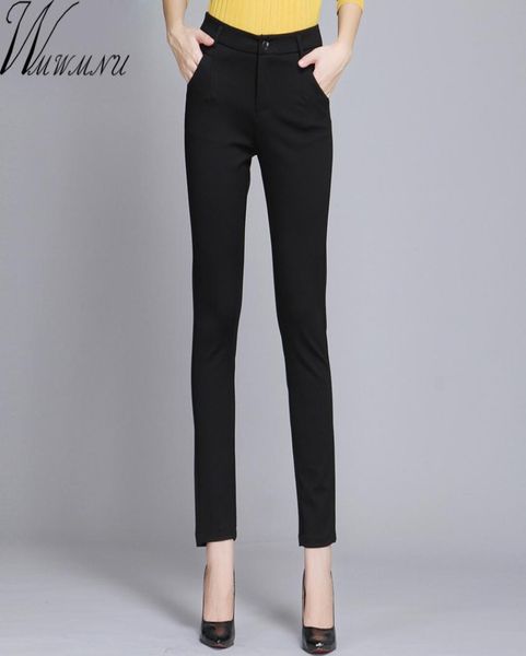

wmwmnu women trousers work wear casual spring black pencil pants plus size 4xl female slim pants elastic pantalones mujer t2001039134997, Black;white