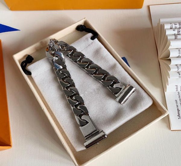 

with box fashion bangle man and woman 316l titanium steel sliver colored bracelet 18k plated gold thick chain bracelets5197871, Black