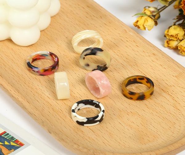 

korea aesthetic colourful resin acrylic ring set for women geometric round rings girl temperament versatile jewelry9865464, Silver