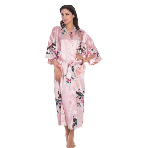 

whole plus size xxxl japanese female kimono yukata gown long silk rayon wedding robe lingerie robe nightwear printed mujer pi2142447, Black;red