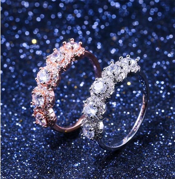 

selling vintage fashion jewelry 925 sterling silverrose gold fill three stone white z cz party diamond women wedding band2291070, Slivery;golden