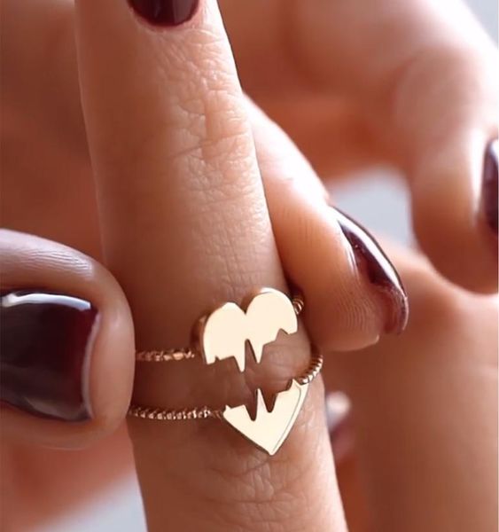 

ins fashion 18k gold broken heart band rings brass material love hearts finger ring women couple jewelry bulk4081825, Silver