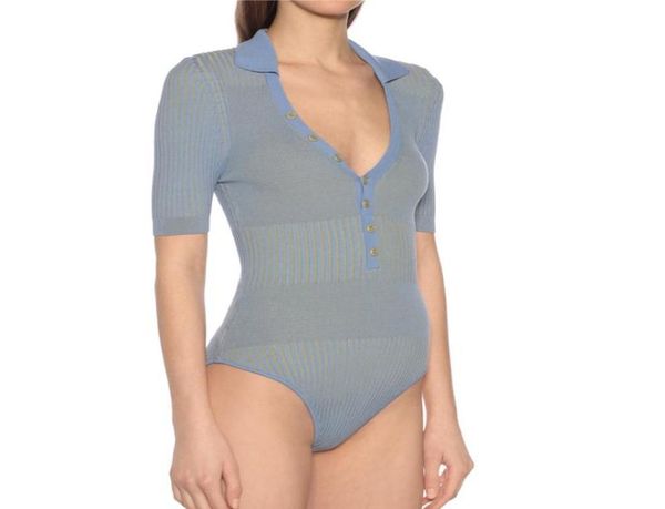 

fashion women039s highend summer blue rib knit shortsleeved bodysuit6399018, White