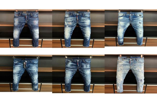 

5a designer mens jeans motorcycle skinny biker slim ripped hole stripes luxurys fashion denim pants d2 jean trousers a8547244, Blue