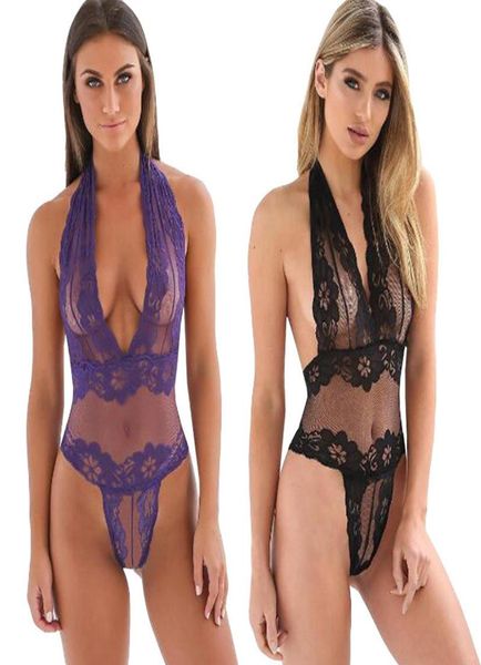 

new erotic lingerie sey women lace perspective babydoll teddy lingerie open bra halter temptation lenceria underwear1556042, Black;white