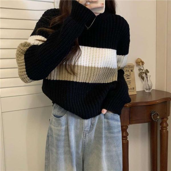 

japan and womens sweaters koreas autumn winter outerwear pullover round neck loose comfortable casual gentle lazy, White;black