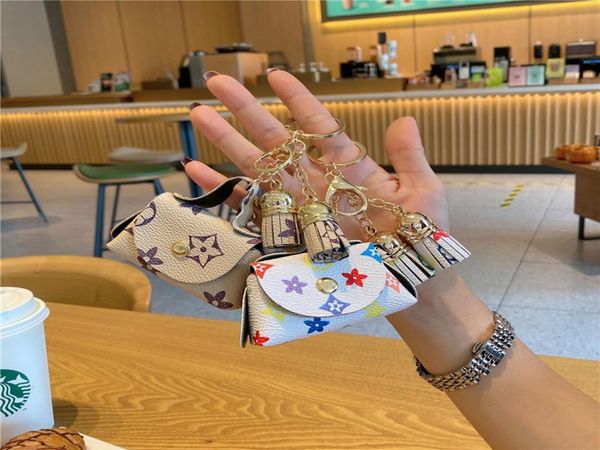 

classic printed coin purse pu leather keychain with tassel portable mini wallet storage bags fashion designer bag charm pendant9407884, White