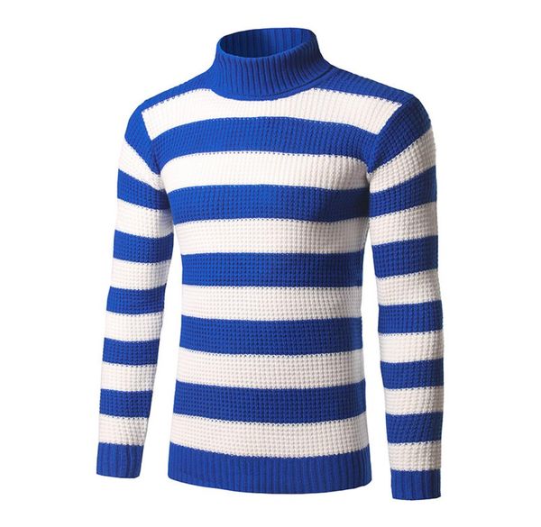 

mens fashion shirt sweater casual turtleneck mens long sleeve pullover contrast striped print design sweater m3xl1953051, White;black
