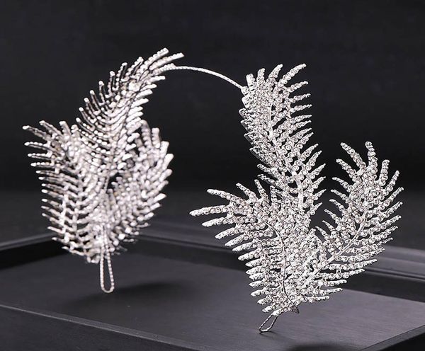 

shinny rhinestone feather shape bride headband tiaras and crowns headpiece wedding bridal hair jewelry accessories for women4502778, Silver