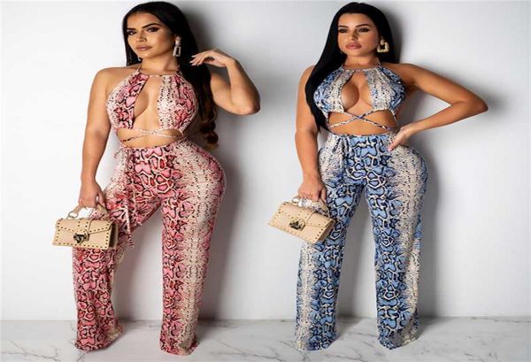 

two piece set women039s halter collar hollow out crop and high waist snake print pants outfits club party wear summer 20194230063, White