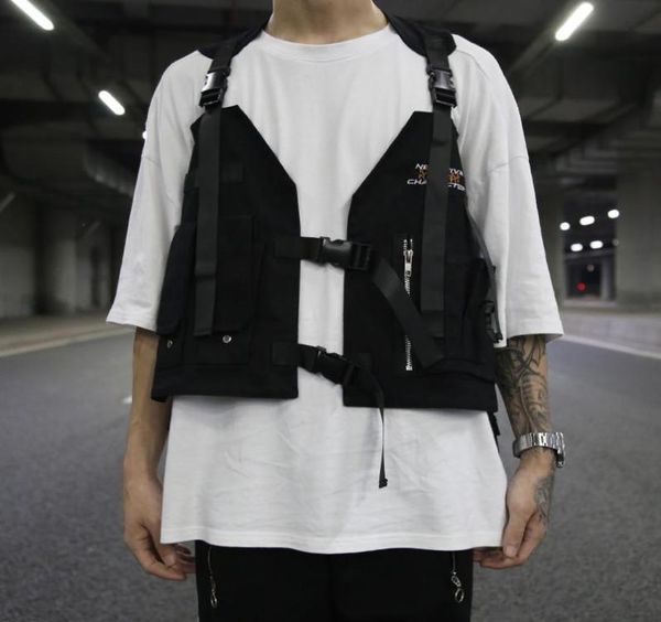 

men multi pocket tactical techwear vest black multifunctional waistcoat women harajuku sleeveless jacket chaleco tactico militar3349851, Black;white