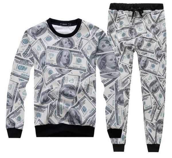 

3d us dollar printing men tracksuits with hood pullover casual runing tracksuits2363001, Gray
