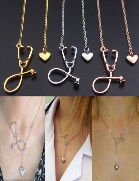 

nurse stethoscope necklace heart initial pendant necklaces for doctors and nurses chrismtas gifts6128781, Silver