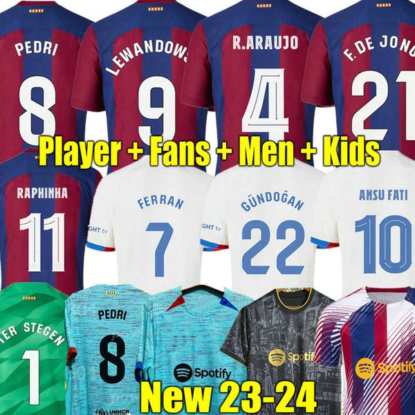 

lewandowski soccer jerseys pedri 23 24 f. de jong 2023 2024 lamine yamal gundogan gavi barcelona maillots fourth fans player football shirt, Black;yellow