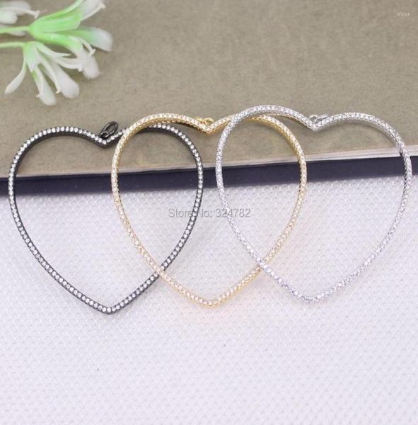 

pendant necklaces 2pcs large thin metal copper micro pave cz heart for jewelry making4983292, Silver