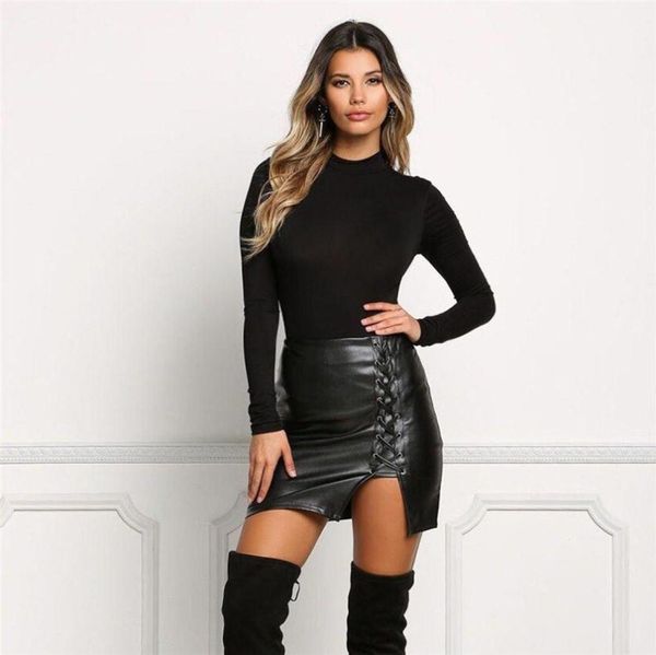 

black lace up pu leather skirts 2017 spring summer womens side split pencil skirts vintage high waist bodycon mini skirt 5677593