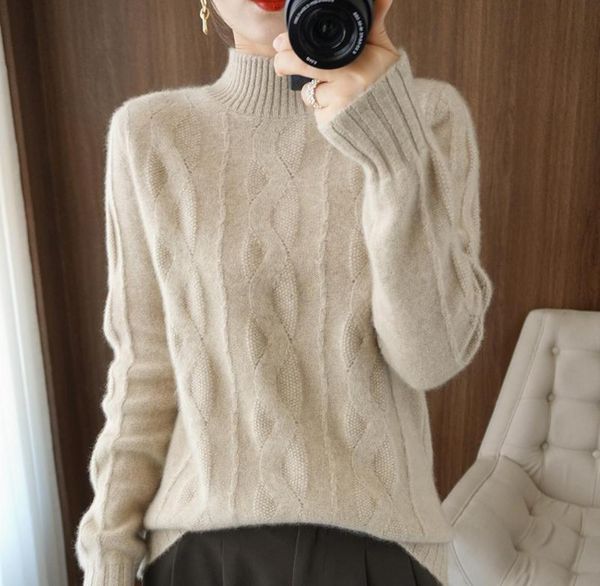 

women039s sweaters pure wool cashmere sweater fallwinter 2022 ladies half high neck pullover casual knit korean large siz9811355, White;black