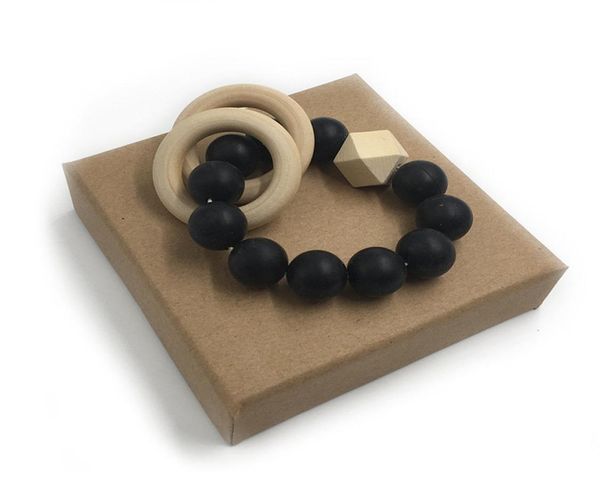 

baby teether nursing bracelet food grade silicone beads wood rings teether natural safe organic infant bangle teether toy5857052