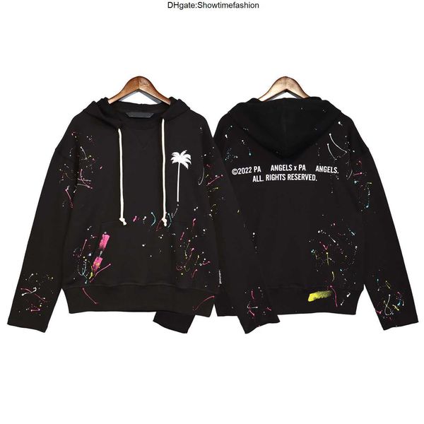 

spring/summer 22 men's black painted palm tree print casual heavyweight hoodie smo6