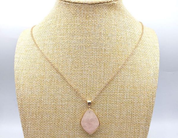 

exquisite handmade geometric pink crystal stone necklace polishing metal druzy natural stone rose quartz necklaces1461728, Silver
