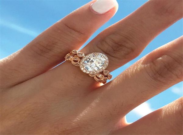 

new arrival vintage fashion jewelry 925 sterling silverrose gold fill oval cut white z cz diamond women wedding bridal ring s8678827, Slivery;golden