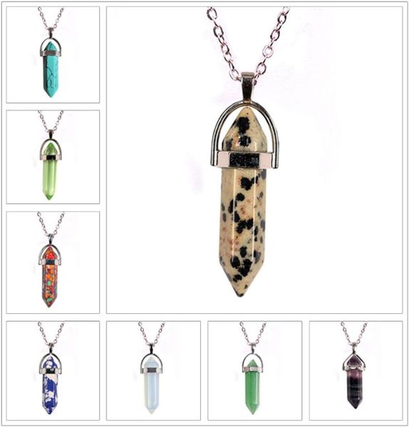 

healing crystal quartz point bullet necklaces for women men hexagonal prism natural stone pendant chains fashion jewelry in bulk6768146, Silver