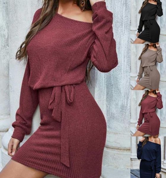 

fall and winter 2020 women designers clothes casual long sleeve shoulder women039s hip wrap dress the new listing6922122, Black;gray