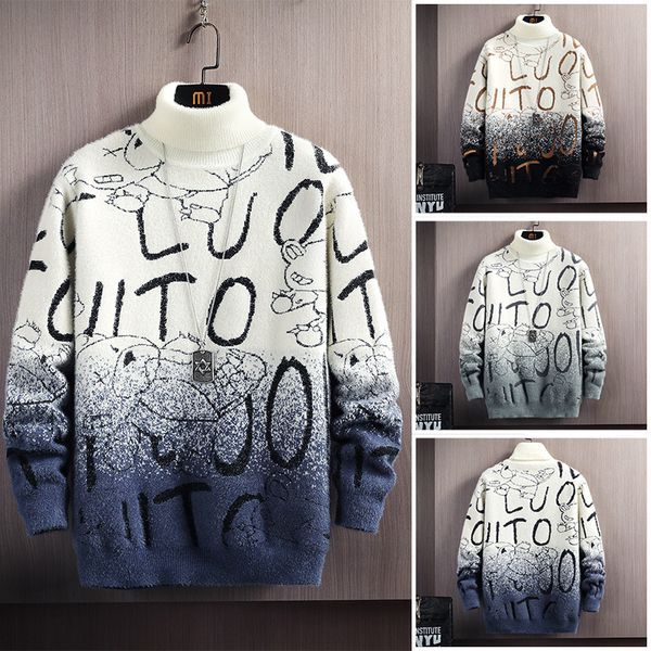 

men's sweaters winter luxury cashmere turtleneck mens thick warm personality letter sweater men harajuku male pullovers 230831, White;black