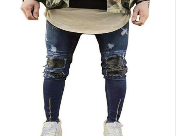 

mens casual skinny jeans pants men solid black ripped jeans men ripped beggar with knee hole for1773803, Blue