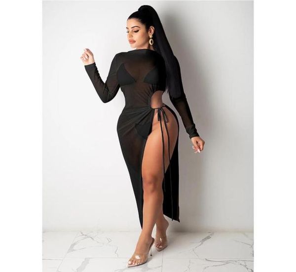 

women transparent cover up dress beach tunic long pareos bikini sleeve beachwear bathing suits robe women039s swimwear3089734, White;black
