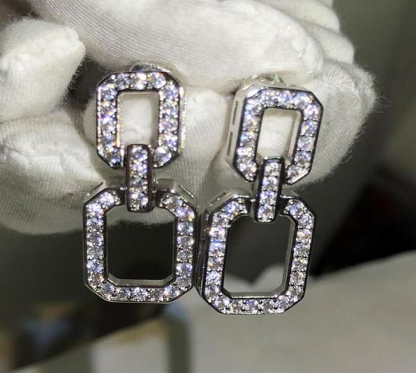 

long geometry designer earrings stud for women geometric rectangle simple dangle earings with cz diamond stone bling crystal elega4647494, Golden;silver
