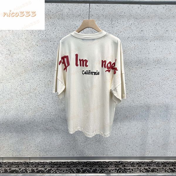 

23ss new california city limited foam letters cotton round neck versatile men women street short sleeved batshirt t shirt, White;black