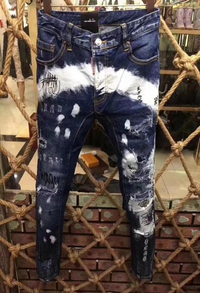 

italy brand luxury camouflage jeans clothing pants road panther black soldier mens slim denim straight biker hole hip hop jeans me3903594, Blue