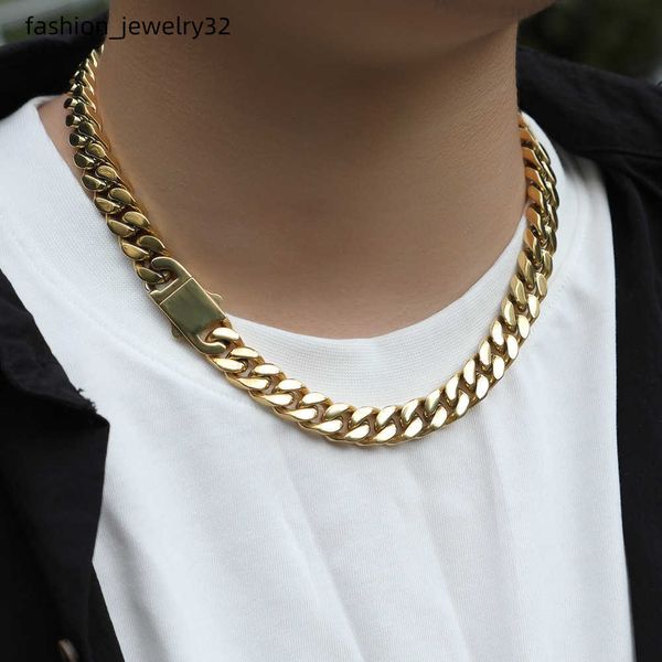 

stainless steel gold cuban link chain necklace silver mens necklaces hip hop jewelry 8/10/12mm
