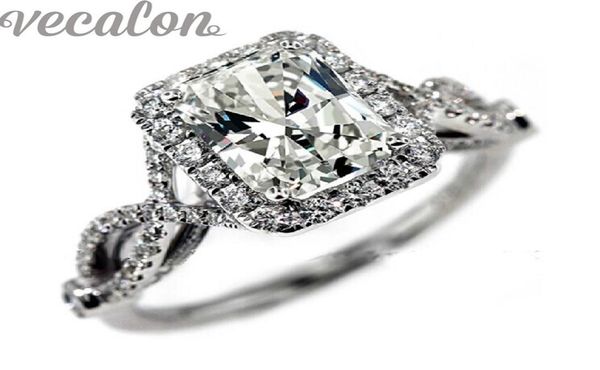 

vecalon fashion ring wedding band ring for women 4ct cz diamond ring 925 sterling silver female engagement finger ring6375876, Slivery;golden