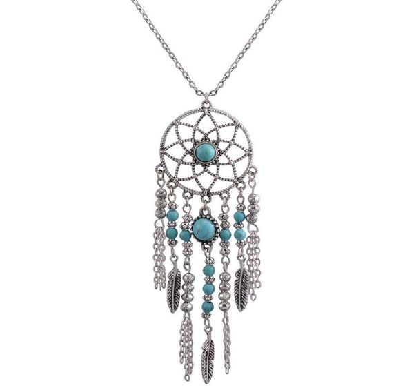 

european and american dream trap necklace national wind chain fringed feathers turquoise necklace bohemia accessories9125377, Silver