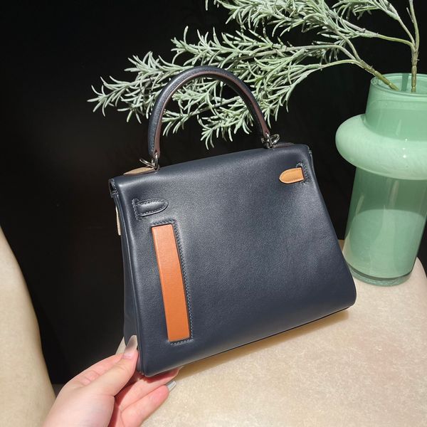 

all hand sewn wax line women's tote bag leather deformation bag spliced crossbody bag colored shoulder bag