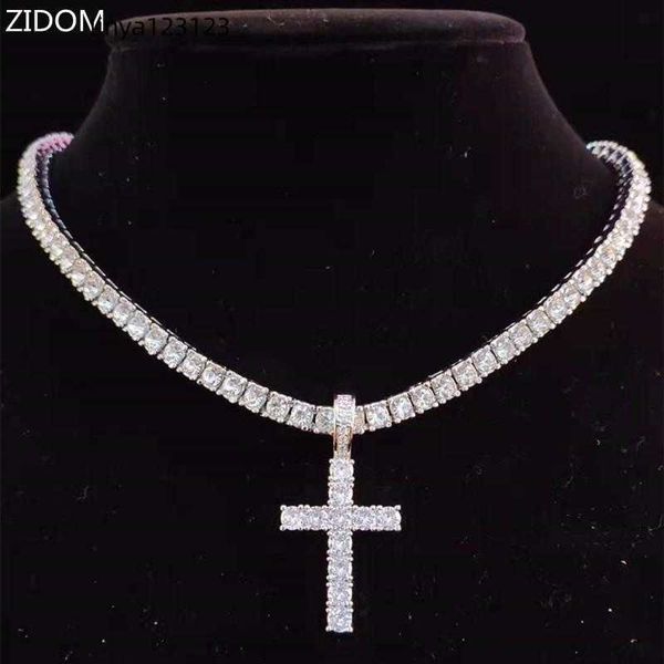 

pendant necklaces men women hip hop cross necklace with 4mm zircon tennis chain iced out bling hiphop jewelry fashion gift, Silver