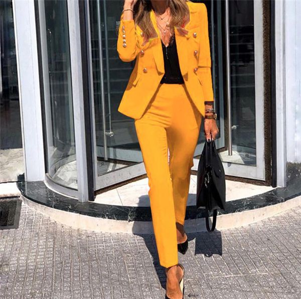 

designer solid suit womens two piece suit slim fit fashion lapel long sleeve pants set2688549, White;black