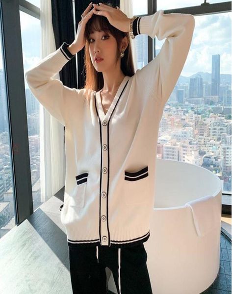 

new knitted sweater designer women039s knits vneck jacket autumn and winter retro fashion cardigan sweater9391500, White;black