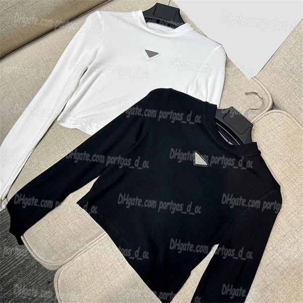 

luxury women t shirt cropped long sleeve bottoming round neck white black shirts