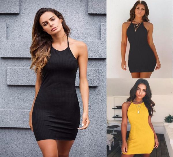 

fashionl women casual dress elegant wedding party night club black yellow dress halter neck backless sleeveless mini dress1421303, Black;gray
