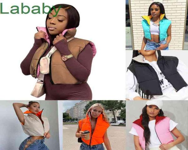 

women cotton vests designer color contrast in 2021 fall winter sleeveless down casual bread warms parkas 5 colours3067079, Black;white